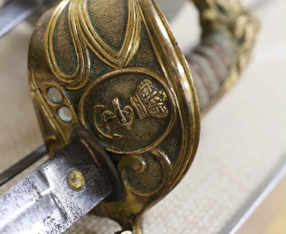 Two Wilkinson sword foils and a naval officers dress sword- 82cms long